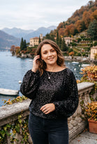 VELVET SEQUIN BALLON SLEEVE TOP