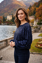 VELVET SEQUIN BALLON SLEEVE TOP