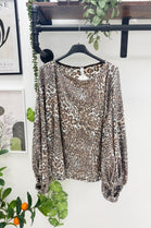 ANIMAL PRINT SEQUIN BALLOON SLEEVE BLOUSE