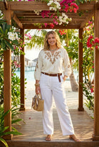EMBROIDERY DETAIL TIE UP BLOUSE
