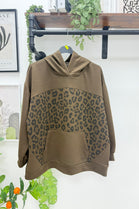 LEOPARD PRINT PANEL PULLOVER HOODIE