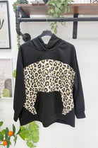 LEOPARD PRINT PANEL PULLOVER HOODIE