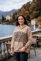 LEOPARD PRINT PANEL PULLOVER HOODIE