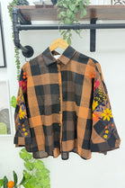 FLORAL EMDROIDERED SLEEVE CHECK SHIRT