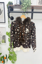 LEOPARD PRINT FAUX-FUR TRIM HOODIE