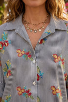 STRIPE FLORAL EMBROIDERY SHIRT