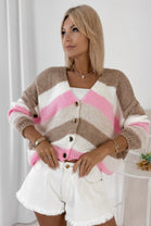 COLOUR STRIPE GOLD BUTTON CARDIGAN (15343915762048)