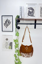 ROUND GOLD BUTTON TASSEL FAUX SUEDE BAG (15316875805056)