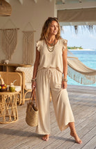 CROCHET-BACK  FLUTTER SLEEVE LOUGE SET