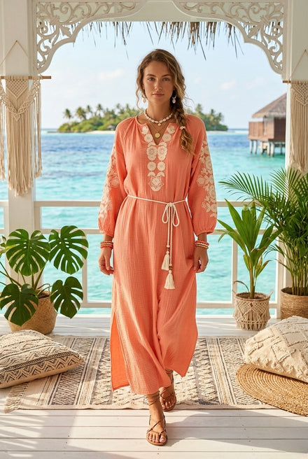 EMBROIDERY CHEESE CLOTH DRESS