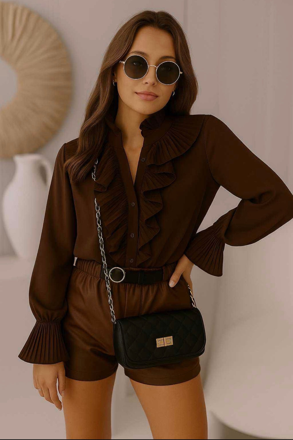 PLEATED RUFFLED SHIRT (Copy) (15332575248768) (15353446138240)