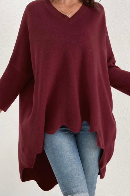 SCALLOP V-NECK OVERSIZED JUMPER (15334260015488)