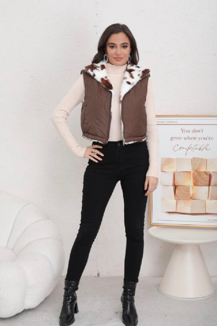 REVERSIBLE COW PRINT GILLET (15339332501888)
