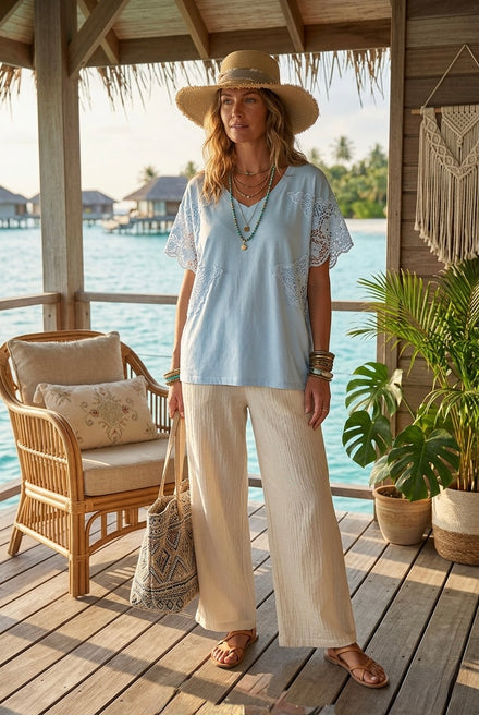 CROCHET SLEEVE OVERSIZED TOP