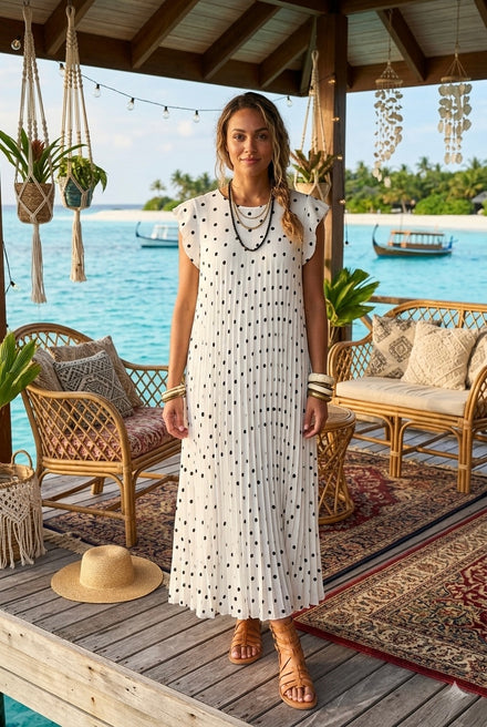 PLEATED POLKA DOT MAXI