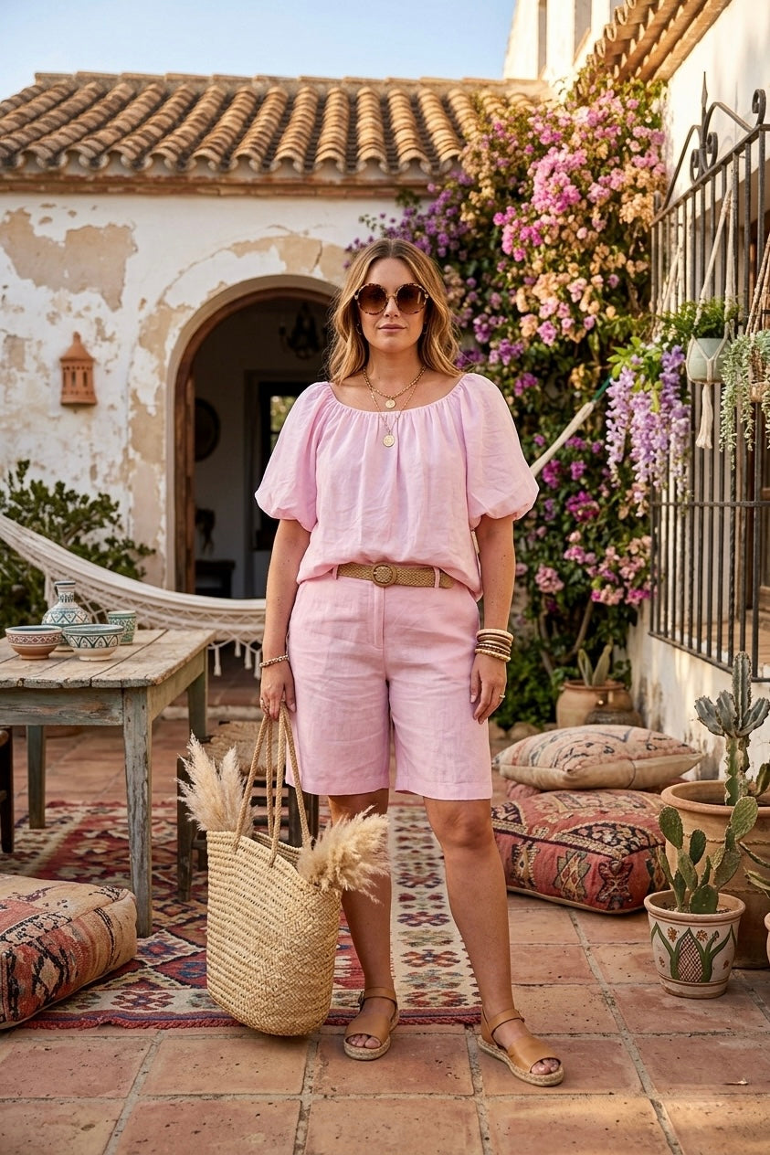 PUFF SLEEVE LINEN OVERSIZED TOP