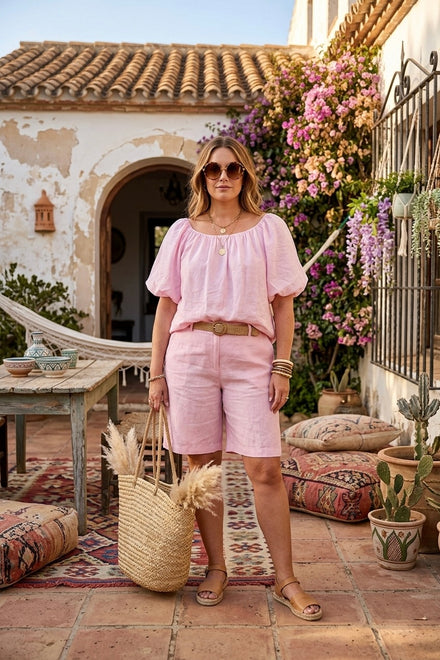 PUFF SLEEVE LINEN OVERSIZED TOP