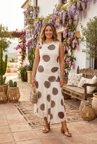 RING SHOULDER SPOT PRINT LACE MIDI DRESS