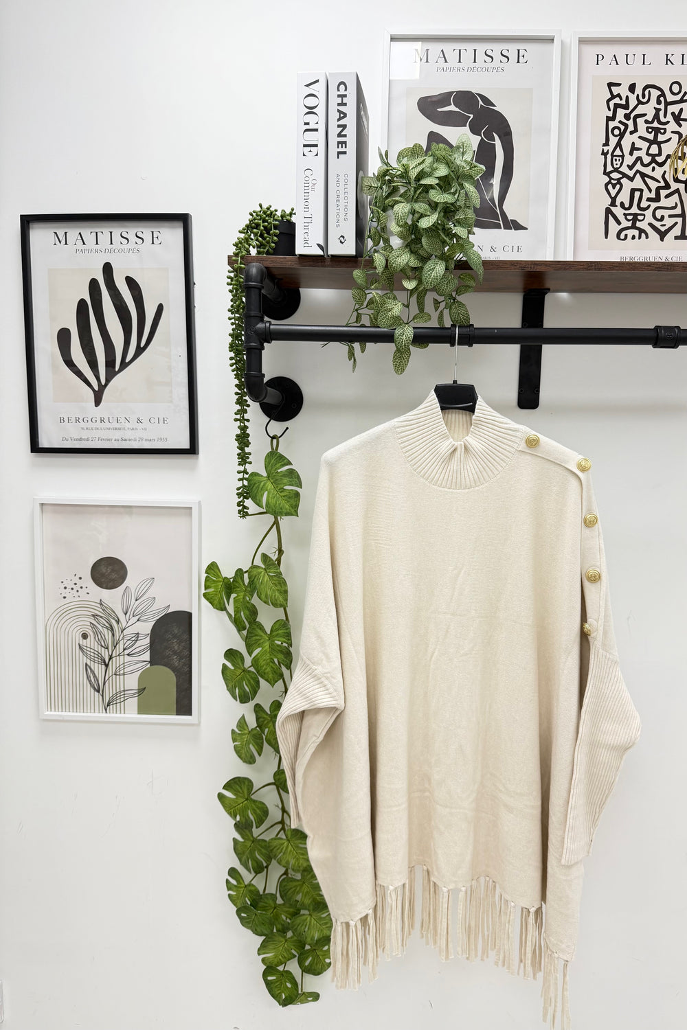 HIGHNECK BUTTON DETAIL TASSEL HEM JUMPER (15347288015232)