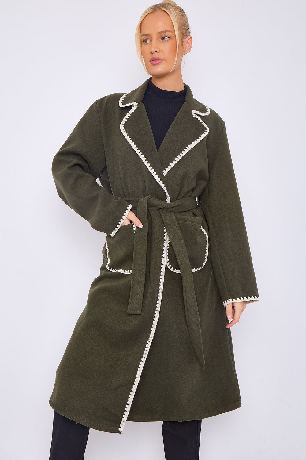 BELTED BLANKET STICH LONG COAT (8765170090232)