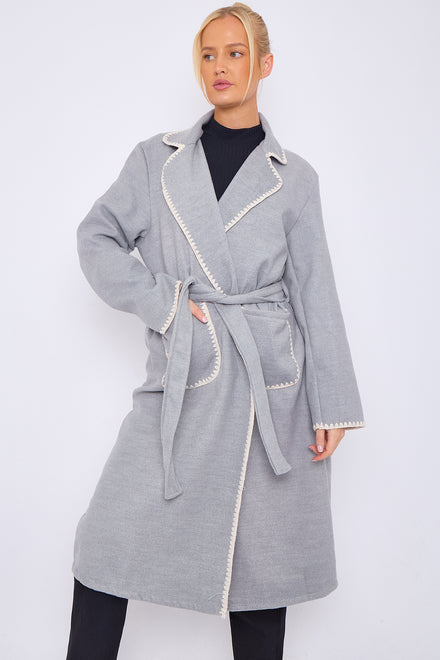 BELTED BLANKET STICH LONG COAT (8765170811128)