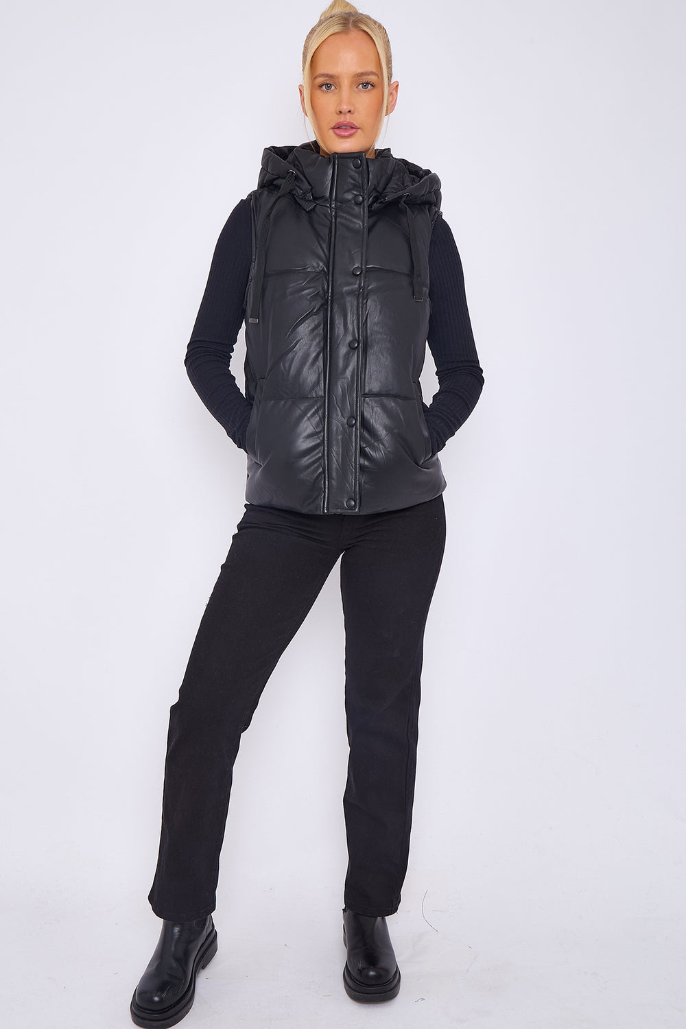 CORA SHORT PU PADDED WAIST COAT (8765162356984) (15310291337600)