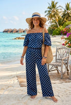 POLKA DOT OFF-SHOULDER TOP LOUGE SET