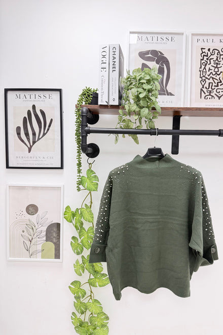 SLEEVE EMBELLISHED  KNIT TOP (15357535224192)