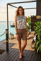 RUFFLE NECKLINE LEOPARD TOP