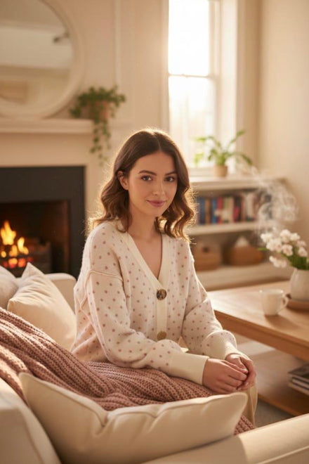 GOLD BUTTON SPOT CARDIGAN (15361290338688)