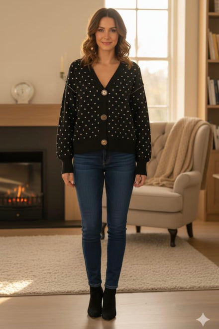 GOLD BUTTON SPOT CARDIGAN (15361290961280)