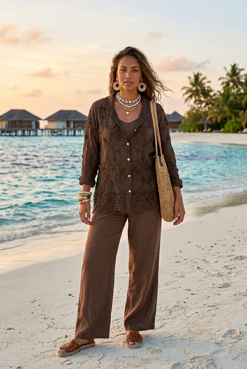 LACE HEM TEXTURED SHIRT