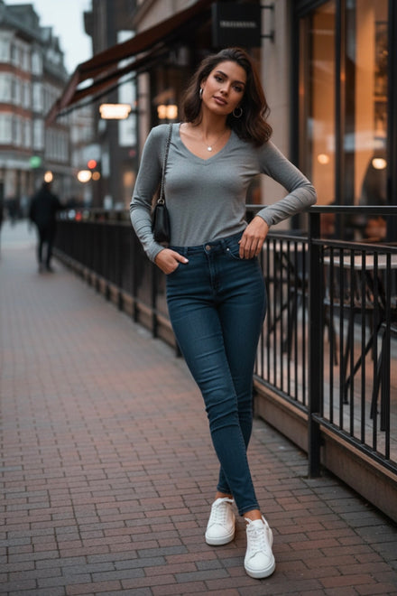 SOFTFEEL STRETCH V-NECK T-SHIRT (15366997049728)