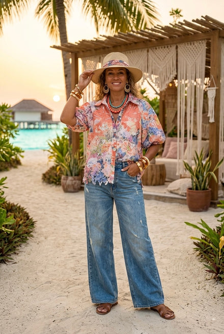 FLORAL CROCHET LINNED SHIRT