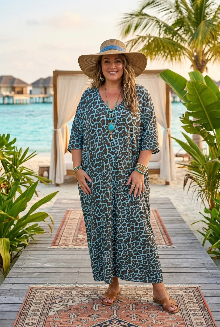LEOPARD GLITTER BOW BACK MAXI