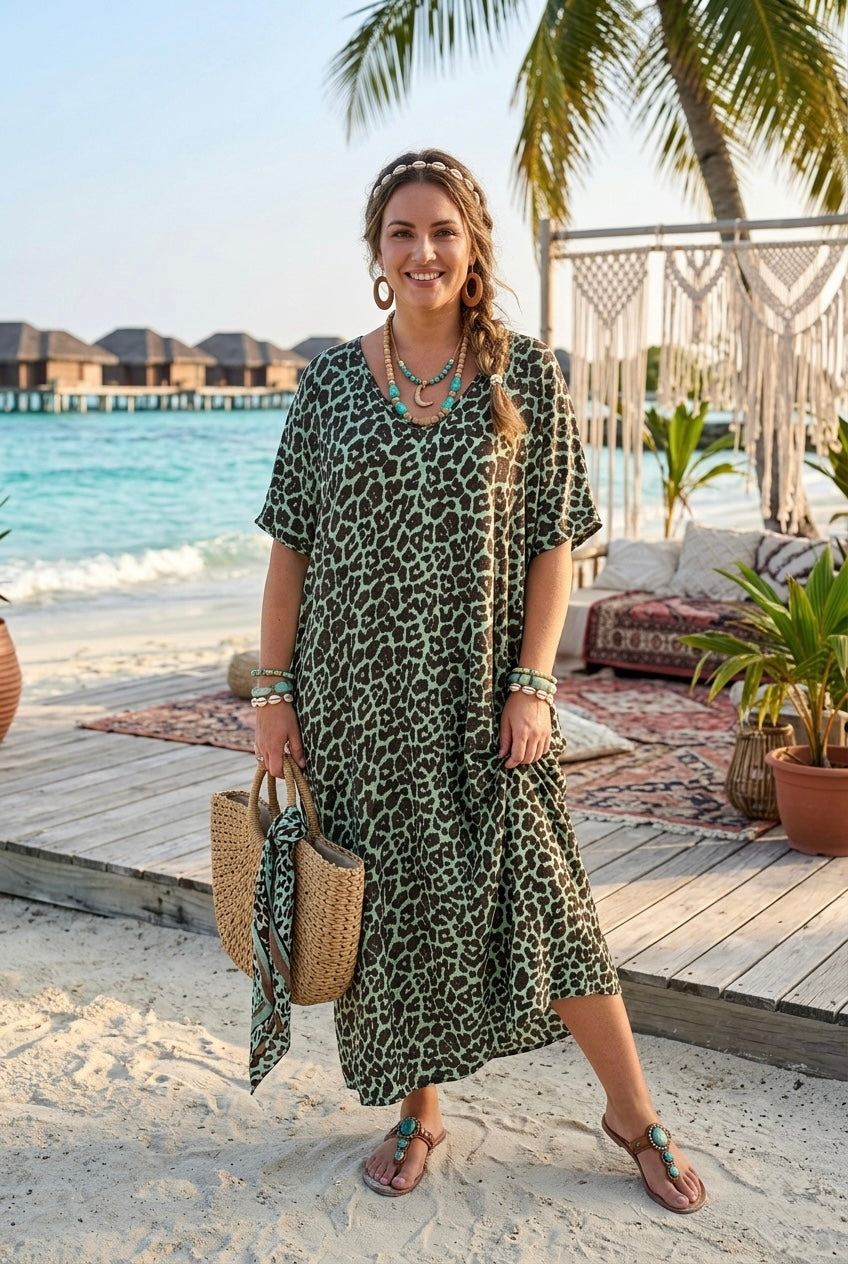 LEOPARD GLITTER BOW BACK MAXI