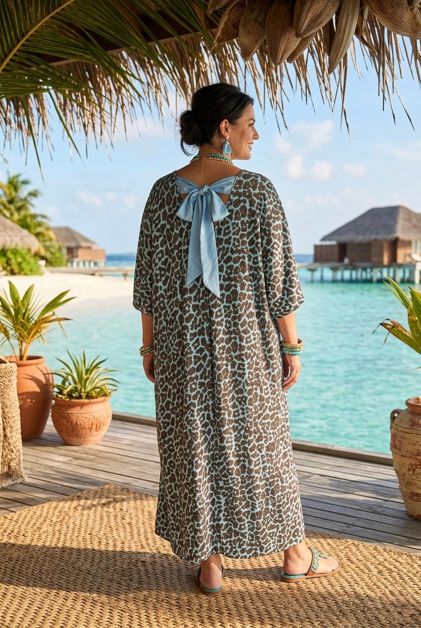 LEOPARD GLITTER BOW BACK MAXI
