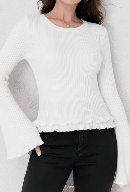 RIBBED KNIT RARA SLEEVE JUMPER (15368687681920)