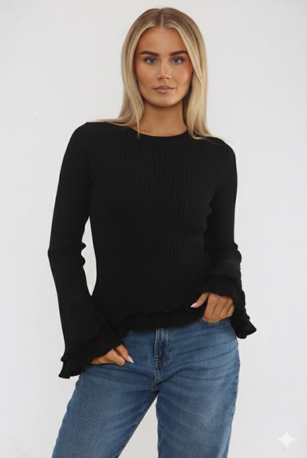 RIBBED KNIT RARA SLEEVE JUMPER (15368688042368)