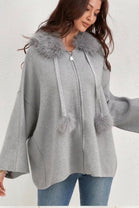 ZIP DETAIL FUR STRINGWITH FUR HOODIE (15368690762112)