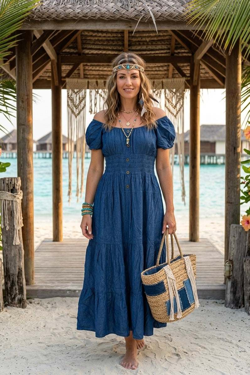 DENIM BUTTON DETAILED MAXI