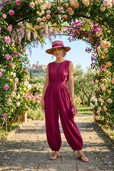 ELASTICATED SLEEVELESS HAREM JUMPSUIT