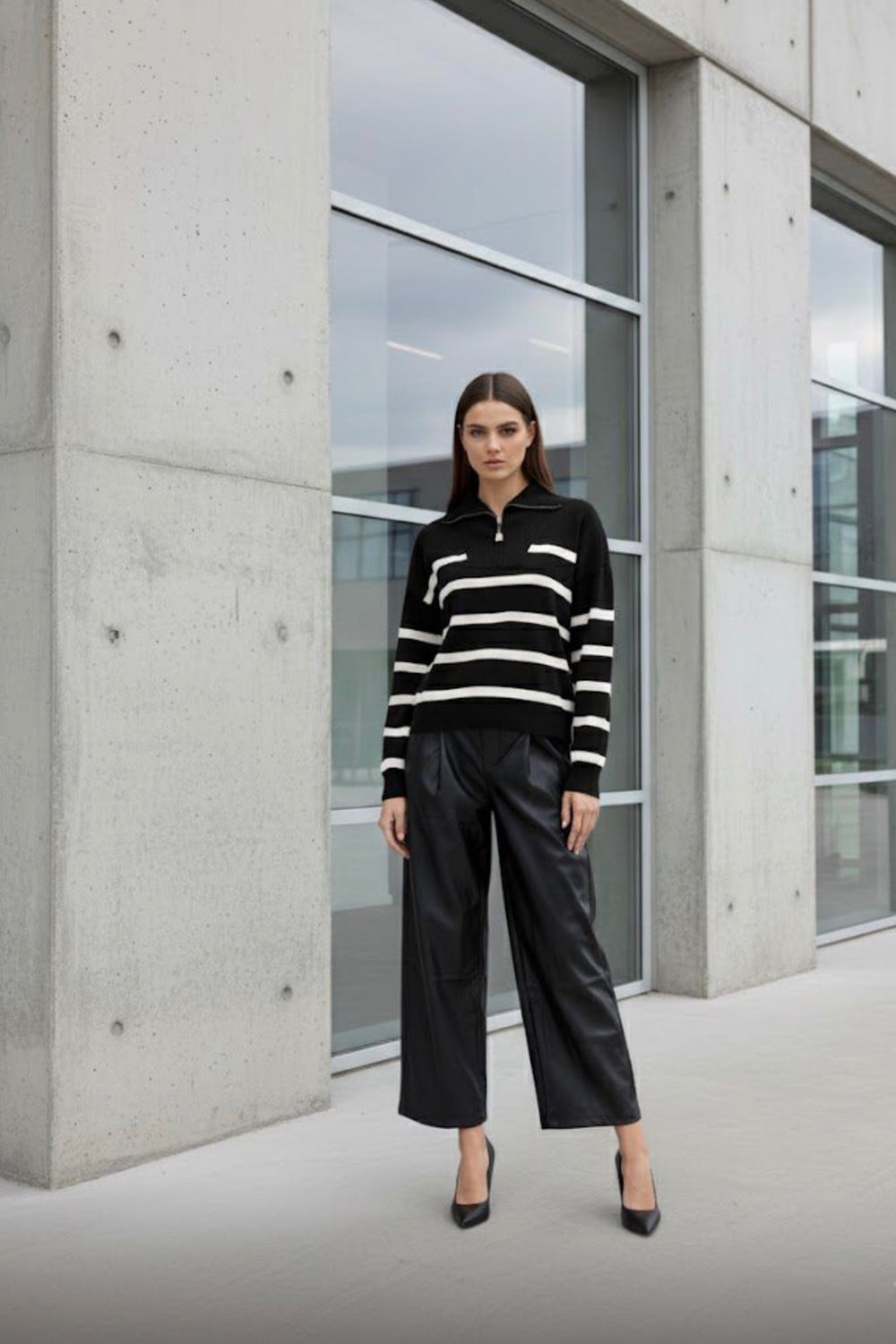 HALF ZIP STRIPE JUMPER