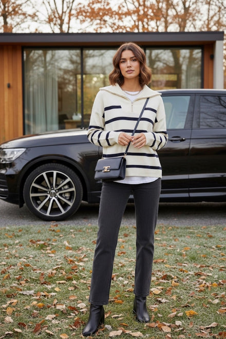 HALF ZIP STRIPE JUMPER