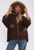 ZIP DETAIL FUR STRINGWITH FUR HOODIE