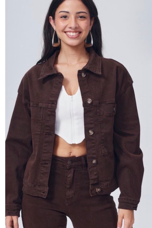SUPER STRETCH BROWN DENIM JACKET