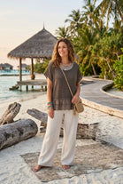 OPEN KNIT BRODERIE PEPLUM BLOUSE