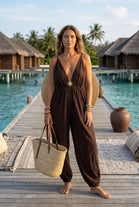 TEXTURED GOLD BUTTON JUMPSUIT