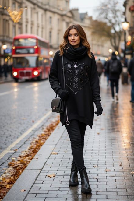 SEQUIN HEART ZIP SWEAT