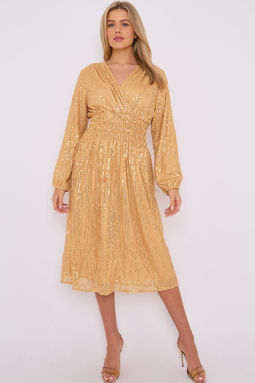DALLAS SEQUIN GATHERED LONGSLEEVE DRESS (14803661947264)